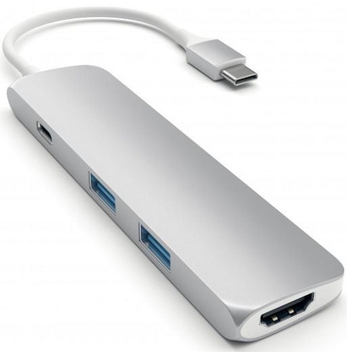 Концентратор Satechi Slim Aluminum Type-C Multi-Port Adapter 4K ST-CMAS интерфейс USB-C, порты: USB Type-C, 2хUSB 3.0, 4K HDMI, серебряный