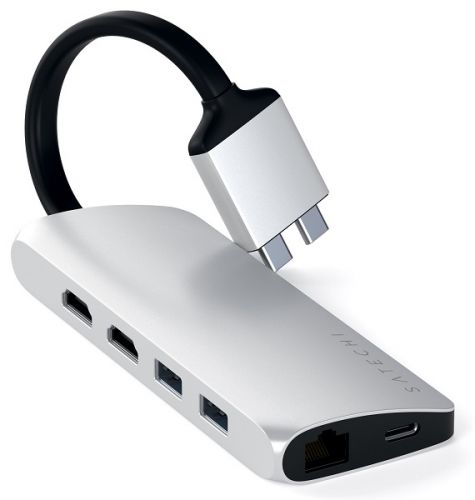 Концентратор Satechi Type-C Dual Multimedia Adapter ST-TCDMMAS для Macbook с двумя портами USB-C, серебряный