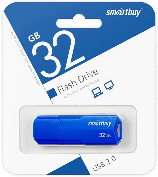 

Накопитель USB 2.0 32GB SmartBuy SB32GBCLU-BU Clue, синий, SB32GBCLU-BU