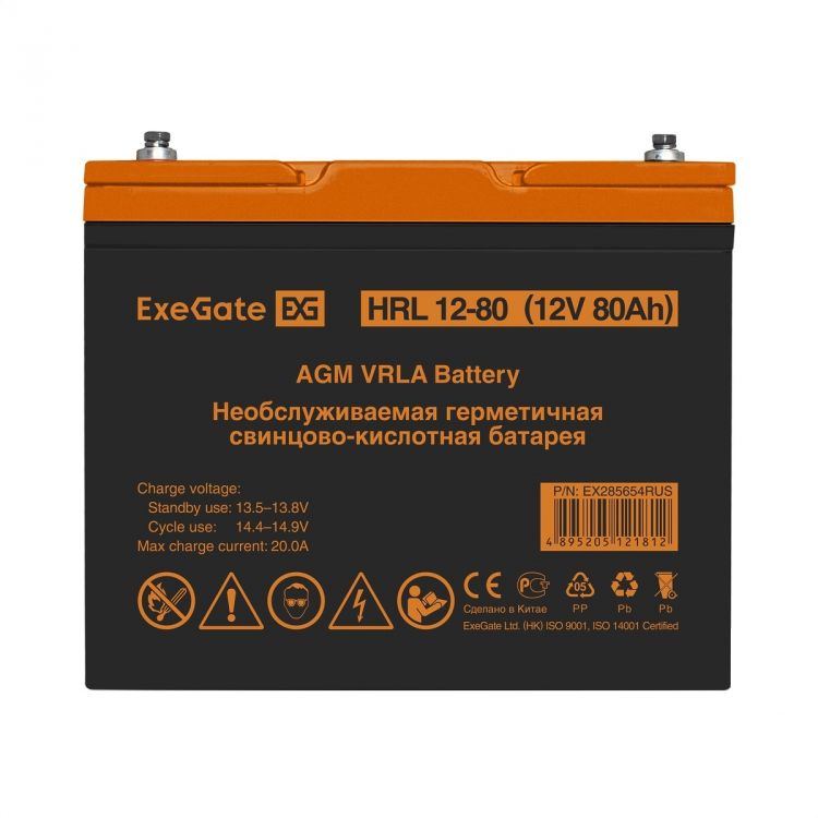 Батарея аккумуляторная Exegate HRL 12-80 EX285654RUS (12V 80Ah, под болт М6)