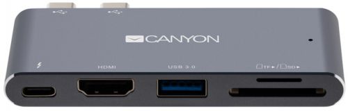 Док-станция Canyon DS-5 CNS-TDS05DG USB-A 3.0, HDMI 4K, Thunderbolt 3, 100W, TF, SD, черно-серый