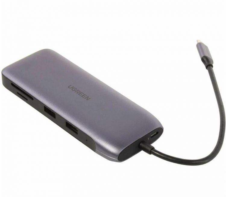 

Конвертер UGREEN 70301 USB-C to HDMI+DP+VGA+2xUSB3.0+RJ45(Gigabit)+SD/TF+USB-C PD (5G&4K 60Hz), серый, 70301