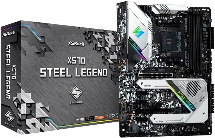 

Материнская плата ATX ASRock X570 STEEL LEGEND (AM4,AMD X570,4*DDR4(4666),8*SATA 6G RAID,2*M.2,5*PCI-E,7.1CH,Glan,12*USB3.2/Type-C/HDMI/DP), X570 STEEL LEGEND