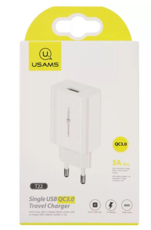 

Зарядное устройство сетевое Usams US-CC083 T22 УТ000027074 USB QC3.0, 3A, 18W, белое (CC83TC01), US-CC083 T22