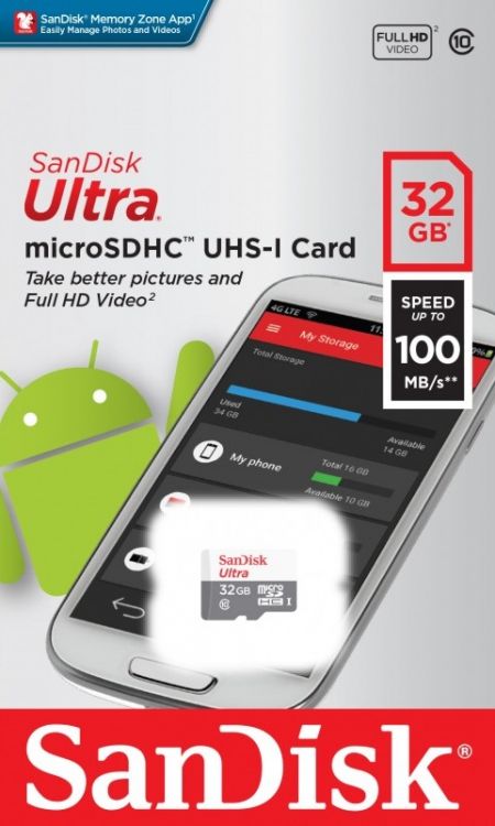 

Карта памяти MicroSDHC 32GB SanDisk SDSQUNR-032G-GN3MN Class 10 Ultra UHS-I 100MB/s, SDSQUNR-032G-GN3MN