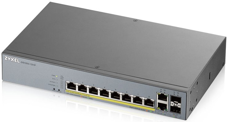 Коммутатор PoE ZYXEL GS1350-12HP для IP-видеокамер, 2xSFP, бюджет PoE 130 Вт, дальность передачи питания до 250 м