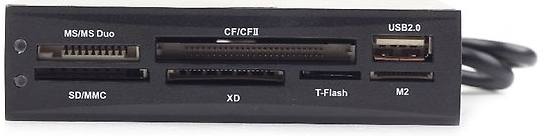 Карт-ридер внутренний Gembird FDI2-ALLIN1-02-B черный, USB2.0+6 разъемов для карт памяти (SD/SDHC, T-Flash, XD, MS, M2, CF), коробка картридер внутренний 3 5 gembird fdi2 allin1 белый