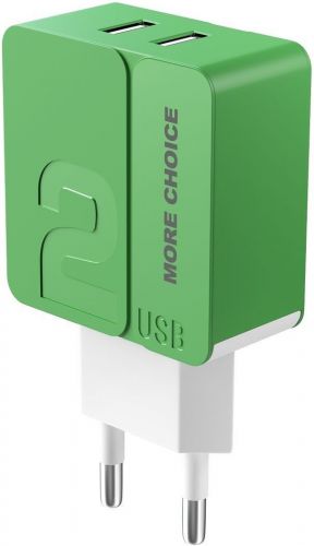 Зарядное устройство сетевое More Choice NC46 2*USB 2.4A Green, цвет зелёный