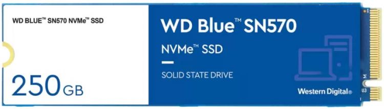 Накопитель SSD M.2 2280 Western Digital WDS250G3B0C WD Blue SN570 250GB PCIe Gen3 x 4 TLC 3300/1200MB/s IOPS 190K/210K MTTF 1.5M