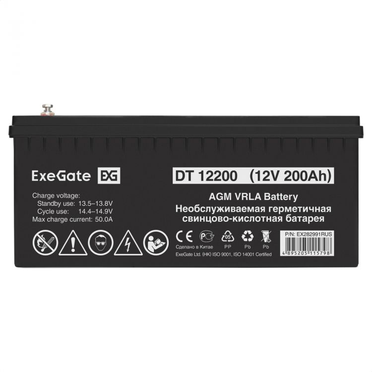 Батарея аккумуляторная Exegate DT 12200 EX282991RUS (12V 200Ah, под болт М8)