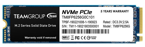

Накопитель SSD M.2 2280 Team Group TM8FP6256G0C101 MP33 256GB PCIe Gen3x4 NVMe 3D NAND TLC 1600/1000MB/s IOPS 160K/200K MTBF 1.5M 150 TBW RTL, TM8FP6256G0C101