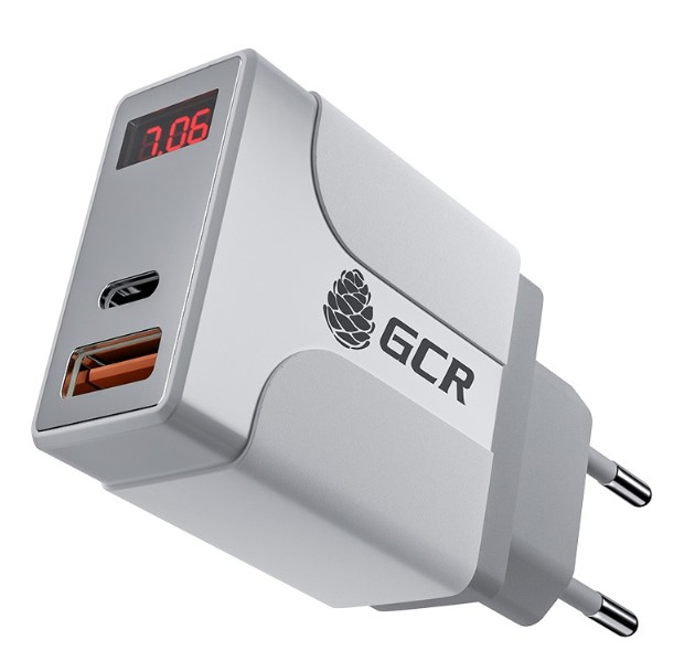 цена Зарядное устройство сетевое GCR GCR-52885 USBС, USBA (QC 3.0 + PD 3.0 ), белый
