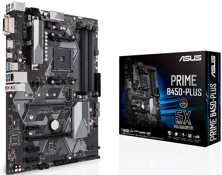 

Материнская плата ATX ASUS PRIME B450-PLUS (AM4,AMD B450,4*DDR4(3200),6*SATA 6G RAID,M.2,5*PCI-E,7.1CH,GLan,5*USB 3.1/Type-C,DVI/HDMI) RTL, PRIME B450-PLUS