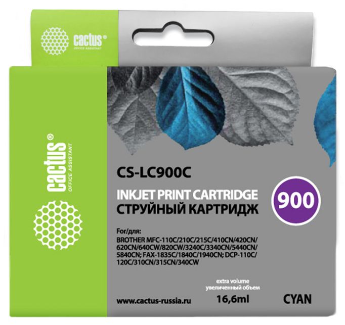 

Картридж Cactus CS-LC900C голубой для Brother DCP-110/115/120/MFC-210/215/FAX-1840 (16.6мл), CS-LC900C