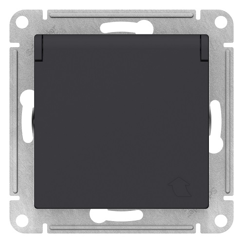

Розетка Systeme Electric ATN001046 AtlasDesign, с заземлением, со шторками, с крышкой, 16А, IP20, механизм, карбон, ATN001046