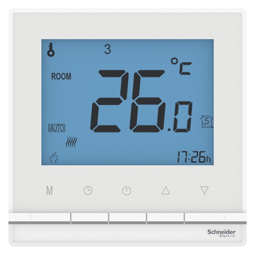 Термостат Systeme Electric ATN000138 AtlasDesign, теплого пола, электронный, с датчиком, от+5 до+35°C, 16A, в сборе, белый
