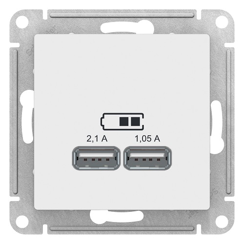 

Розетка Systeme Electric ATN000133 AtlasDesign, USB, 5В, 1 порт x 2.1 А, 2 порта х 1,05 А, механизм, белая, ATN000133