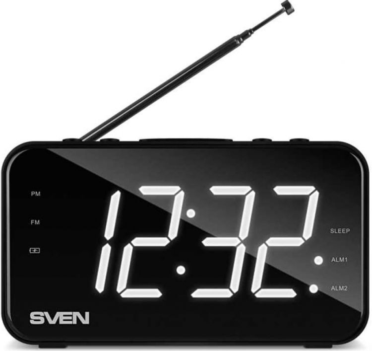 Радиоприемник Sven SRP-100 черная (2 Вт,FM,LED-дисплей,встроенные часы и будильник, встроенный аккумулятор)