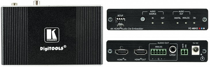 Преобразователь Kramer FC-46H2 40-000090 де-эмбедер аудио из сигнала HDMI; поддержка 4К60 4:4:4 комплект kramer pt 871 2xr kit 50 80389390 передатчик и приемник hdmi по витой паре dgkat 2 0 поддержка 4к60 4 4 4