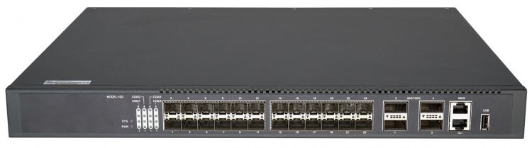 Коммутатор управляемый GIGALINK GL-SW-X304-28SQ уровня ядра сети, L3, 24 10Гб/с SFP+, 4* 40/100Гб/с QSFP28, 1 RJ45 консольный порт, 1 MGMT, 2 блока пи - фото 1