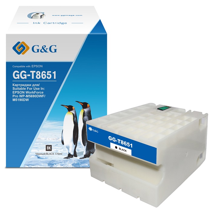 Картридж G&G GG-C13T865140 струйный T8651 черный (176мл) для Epson WorkForce Pro WF-M5690DWF/M5190DW картридж t8651 для epson workforce pro wf m5190dw wf m5690dwf c13t865140 sakura черный