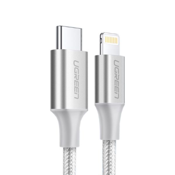 

Кабель UGREEN US304 70523 USB-C to Lightning M/M, 1м, цвет: серебристый, US304