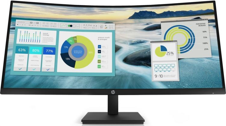 Монитор 34" HP P34hc 21Y56AA 3440x1440, 21:9, VA, 250 cd/m2, 3500:1, 5ms, 178°/178°, изогнутый, HDMI, USB-C, USB, DisplayPort, Speakers, 50/60 Hz, bla