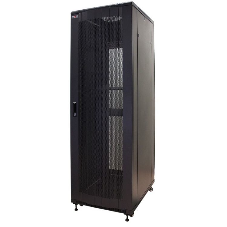 Шкаф напольный 19, 42U TopLAN TOP-MDX-R-42U80-100-PRPR-BK серверный 800x1000, передняя и задняя дверь распашные перфорированные, ножки, черный