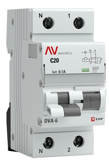 

Автомат дифференциальный EKF rcbo6-1pn-20C-100-ac-av DVA-6 1P+N 20А (C) 100мА (AC) 6кА AVERES, rcbo6-1pn-20C-100-ac-av