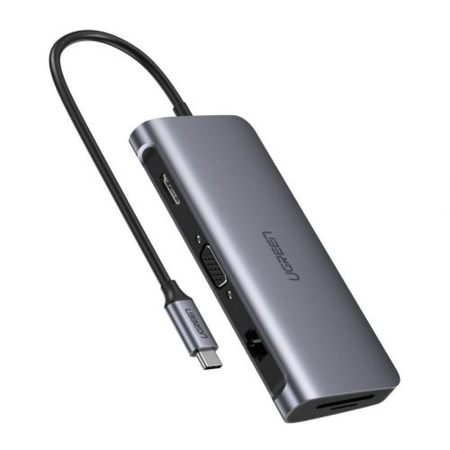 Концентратор UGREEN 40873 9 in 1, 3*USB 3.0, HDMI, VGA, RJ45 Gigabit, TF/SD, PD серый