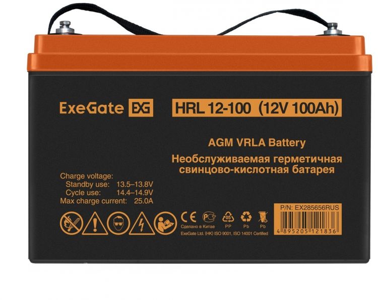 Батарея аккумуляторная Exegate HRL 12-100 EX285656RUS (12V 100Ah, под болт М6)