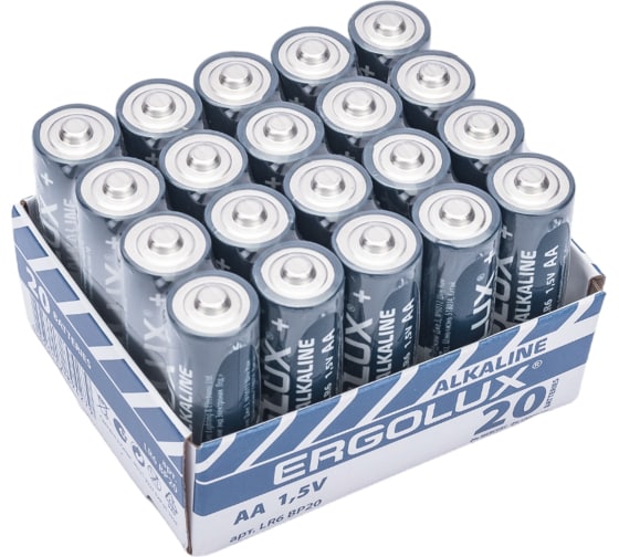 

Батарейка Ergolux LR6 BP20 Alkaline LR6/AA, 1,5 В, 2700 мА.ч, 20 шт в упаковке (14675), LR6 BP20