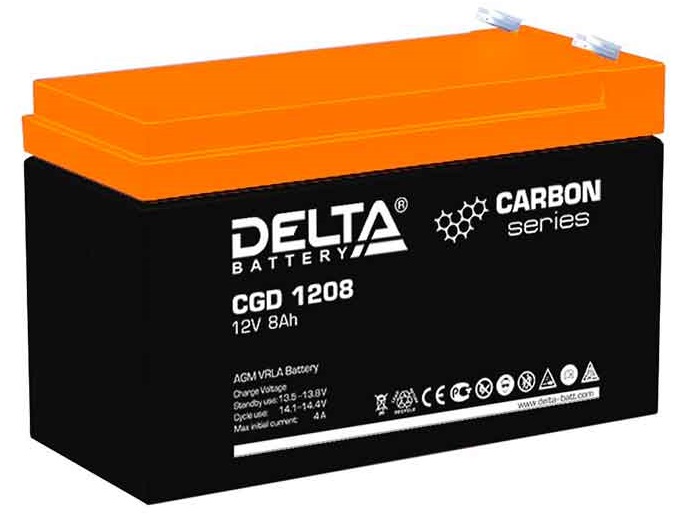 Батарея Delta CGD 1208 12B, 8.1Ач, срок службы 15 лет, AGM, карбоновая техноголоия.