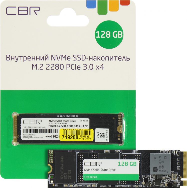 

Накопитель SSD M.2 2280 CBR SSD-128GB-M.2-LT22 Lite, SM2263XT, 128GB, PCIe 3.0 x4, NVMe 1.3, 3D TLC NAND, 1800/550MB/s, TBW 64, SSD-128GB-M.2-LT22