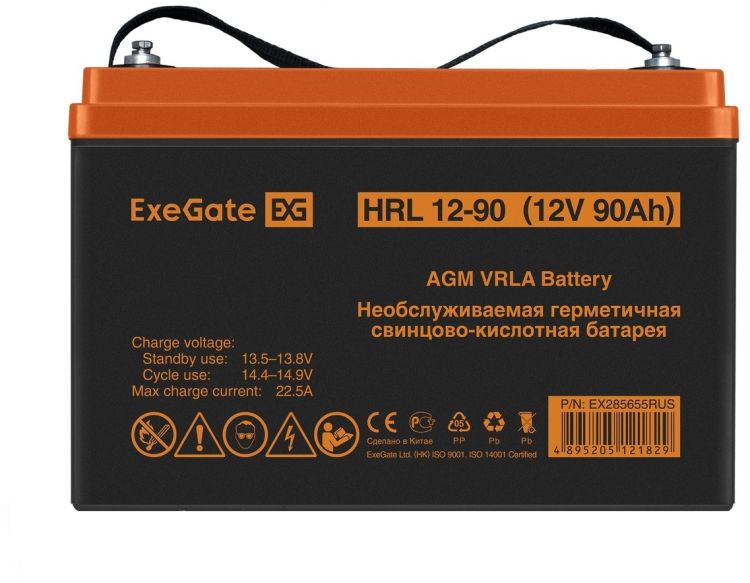 Батарея аккумуляторная Exegate HRL 12-90 EX285655RUS (12V 90Ah, под болт М6)