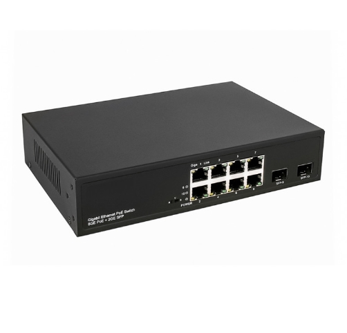 Коммутатор PoE NST NS-SW-8G2G-P Gigabit Ethernet на 8 RJ45 + 2 SFP порта. Порты: 8 х GE (10/100/1000 Base-T) с поддержкой PoE (IEEE 802.3af/at), 2 x G