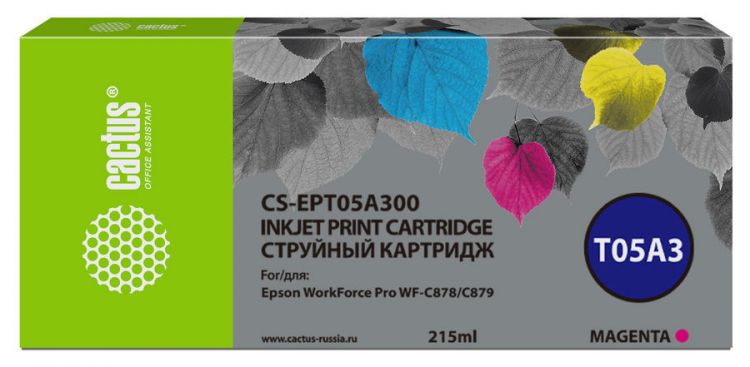 

Картридж Cactus CS-EPT05A300 пурпурный (215мл) для Epson WorkForce Pro WF-C878/C879, CS-EPT05A300