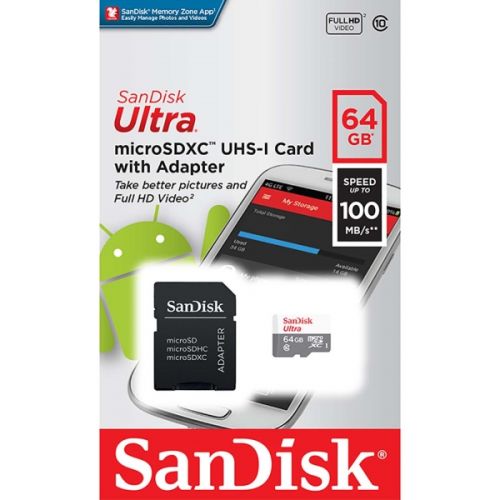 Карта памяти 64GB SanDisk SDSQUNR-064G-GN3MA microSDXC Class 10 Ultra (SD адаптер) UHS-I 100MB/s
