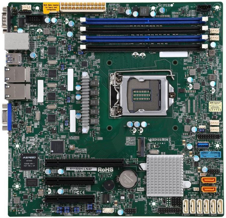 Материнская плата mATX Supermicro MBD-X11SSH-LN4F-B (LGA1151, C236, 4*DDR4(2400), 8*SATA 6G RAID, 2*