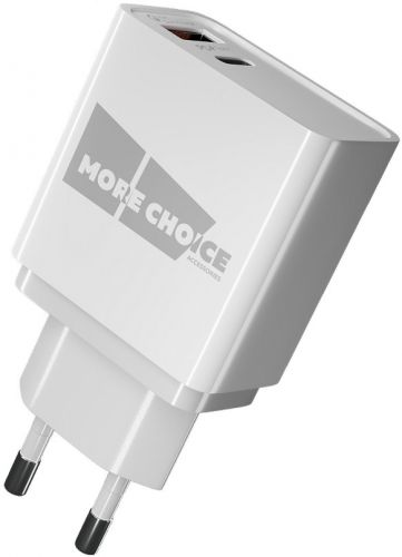 Зарядное устройство сетевое More Choice NC71Saa Smart 2*USB 3.0А PD 20W+QC3.0 быстрая зарядка для Ty, цвет белый