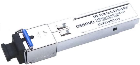 

Модуль SFP OSNOVO SFP-S1SC12-G-1310-1550 до 1.25 Гбит/c, SC/12дБ/расстояние передачи до 3км/Tx 1310/Rx 1550/поддержка DDM, SFP-S1SC12-G-1310-1550