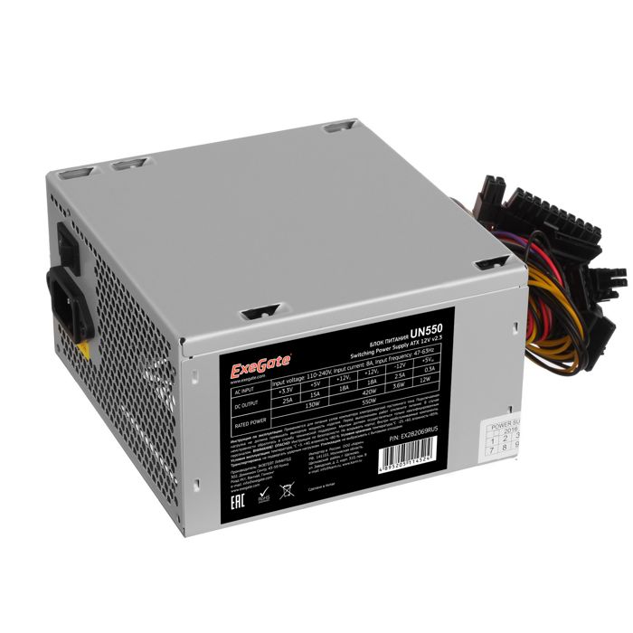 

Блок питания ATX Exegate UN550 EX282069RUS 550W, 12cm fan, 24p+4p, 6/8p PCI-E, 3*SATA, 2*IDE, FDD, UN550