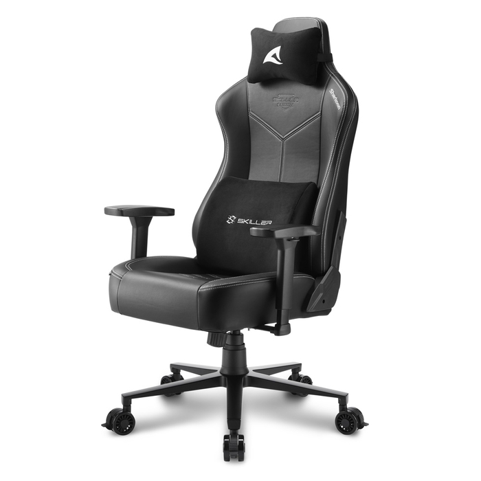 Кресло игровое Sharkoon SGS30-BK/WH чёрно-белое, до 130кг (синтетическая кожа, регулируемый угол наклона, механизм качания) 35231