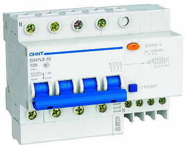 Автоматический выключатель дифф. тока (АВДТ) CHINT 199555 4P, тип хар-ки С, 32А, 100мА, тип AC, 6кА