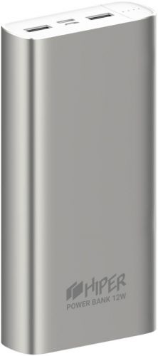 Аккумулятор внешний универсальный HIPER METAL 20K SILVER 20000mAh, Intput: micro-USB, USB-C: Output: 2*USB 5V/2,4A, Max 12W Silver