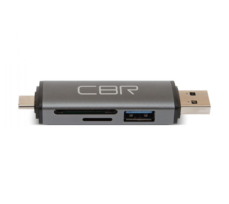 

Карт-ридер CBR Gear Type-C/USB 3.0 (2 в 1), до 5 Гбит/с, microSD/T-Flash/SD/SDHC/SDXC, доп.выход USB 3.0 хаб, поддержка OTG, алюминиевый корпус, Gear