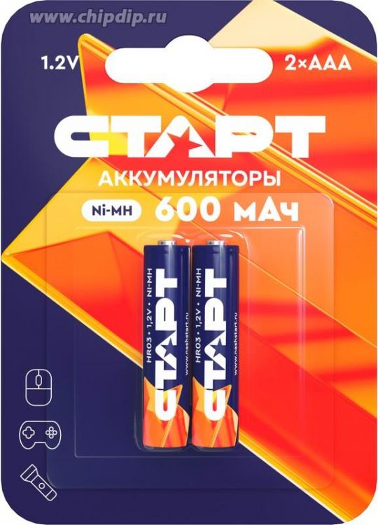 Аккумулятор Старт HR03 ААА 600mAh Ni-MH BL2 1.2 В, 2 шт. в блистере