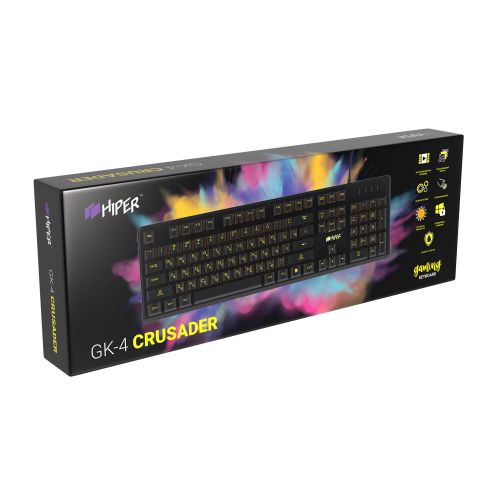 Клавиатура HIPER GK-4 CRUSADER чёрная, игровая, Slim, USB, Xianghu Blue switches, янтарная подсветка, влагозащита - фото 5