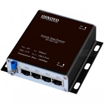 Грозозащита OSNOVO SP-IP4/100 для локальной вычислительной сети на 4 порта (скорость до 100 Мб/с) Защищаемые контакты 1/2, 3/6. Двухступенчатая защита
