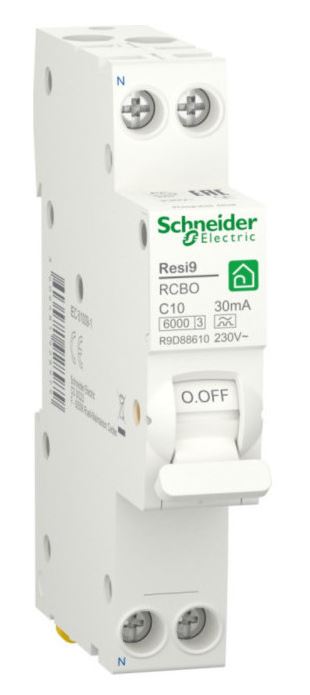 

Автоматический выключатель дифф. тока (АВДТ) Schneider Electric RESI9 1P+N С 10А 6000A 30мА 18mm тип A, RESI9